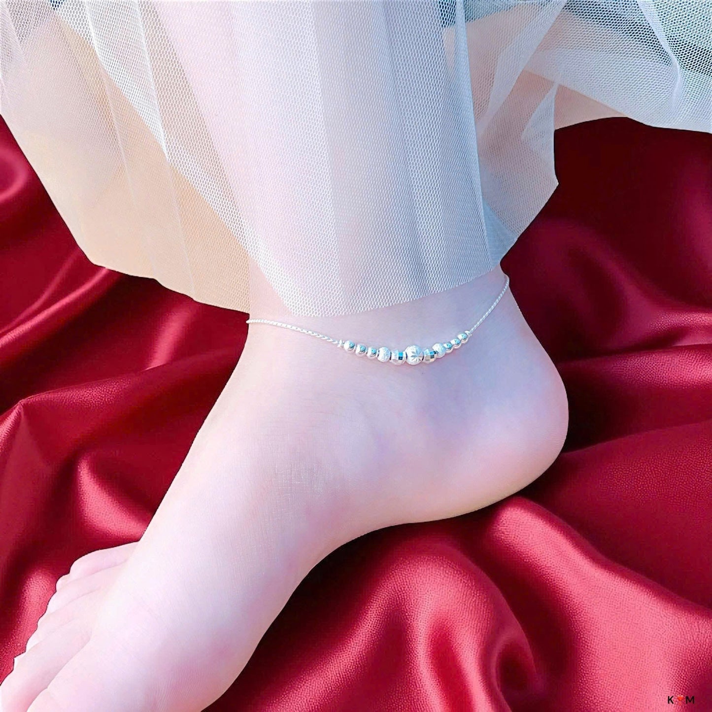 Lắc chân bạc phối charm siêu sáng siêu bling bling